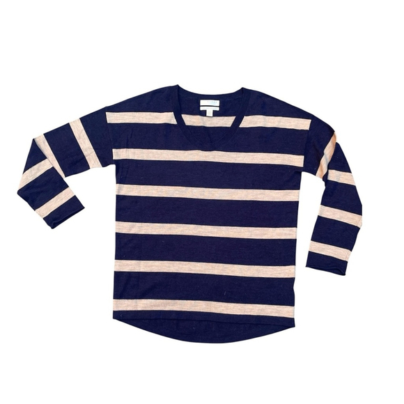 kenar merino wool Striped Navy and Cream Sweater - Picture 1 of 8